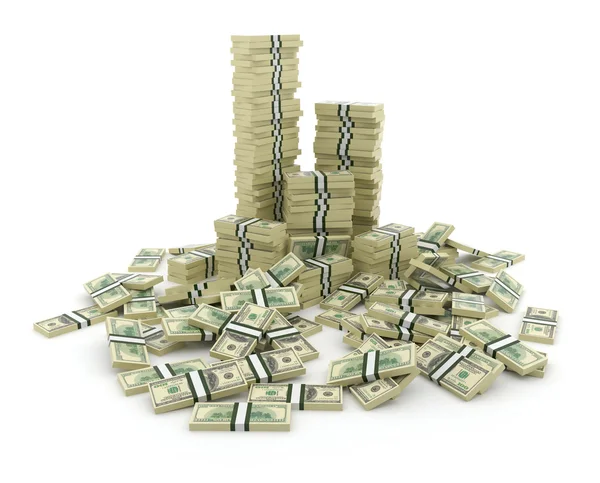 Une grosse pile d'argent. Dollars verts USA Concept 3D. Isolé o — Photo