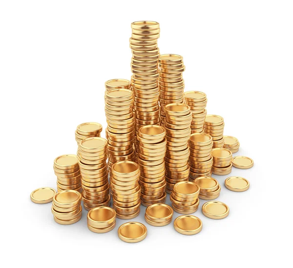 Montón de monedas de oro 3D. Concepto de negocio. Aislado sobre fondo blanco — Foto de Stock