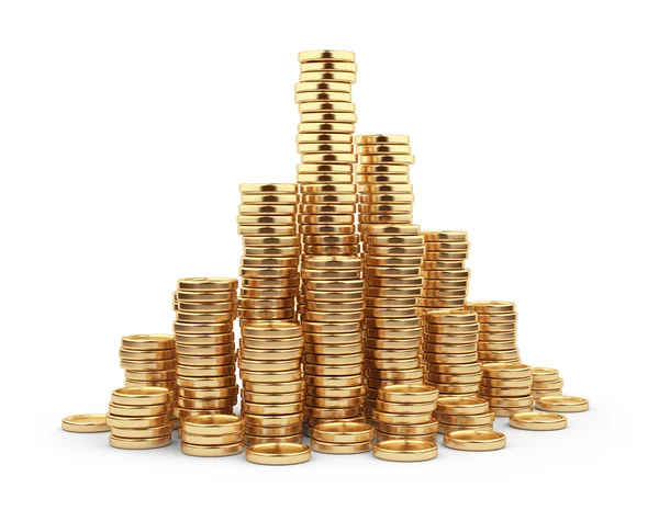 Högen guld mynt 3d. affärsidé. isolerad på vita bak — Stockfoto