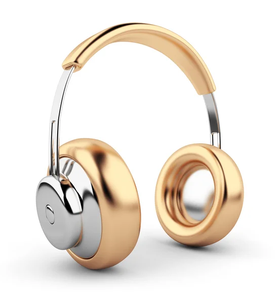 Goldene Kopfhörer 3d. Symbol. isoliert auf weißem Hintergrund lizenzfreie Stockfotos