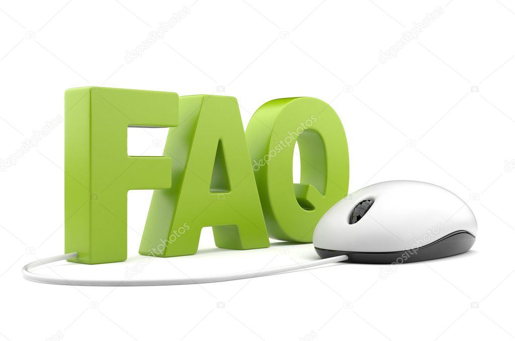 FAQ 3D text with computer mouse. Isolated on white background