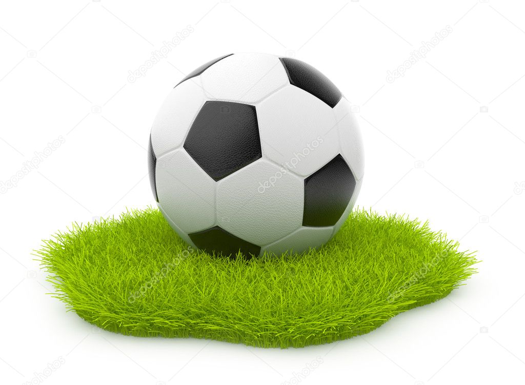 Soccer ball on green grass. Sport concept. Isolated on white ba