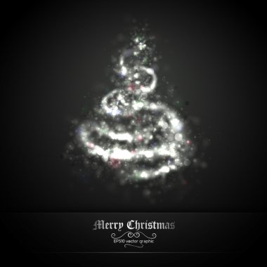 Dark Silver Christmas Greeting with Tree of Glittering Lights clipart