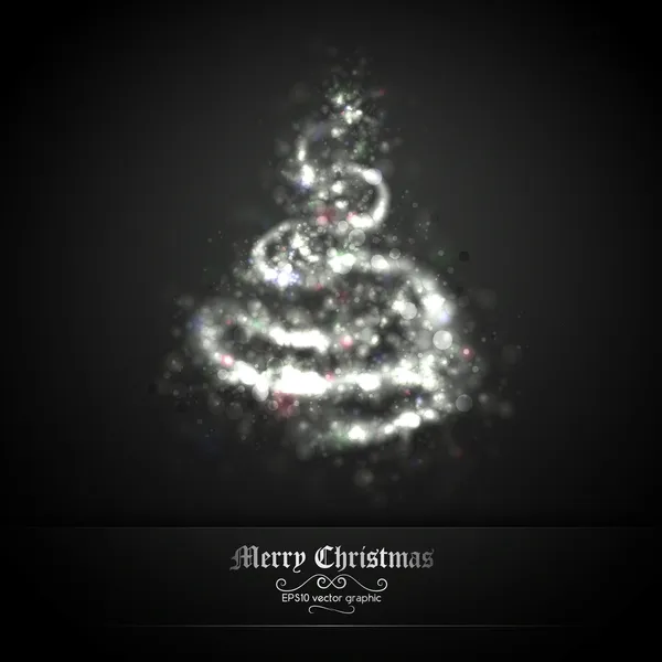Mörk silver Julhälsningar med träd av glittrande ljus — Stock vektor