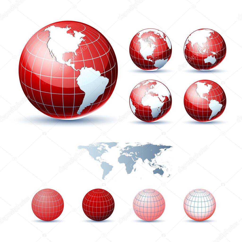 3D Icons: Glossy Earth Globes