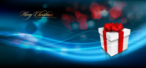 Bannière de Noël avec boîte cadeau et ruban papillon — Image vectorielle