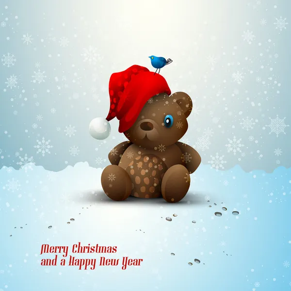 Ours en peluche de Noël assis seul dans la neige — Image vectorielle