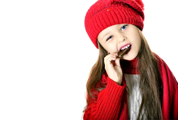 Girl with candy bars — Stock Photo, Image