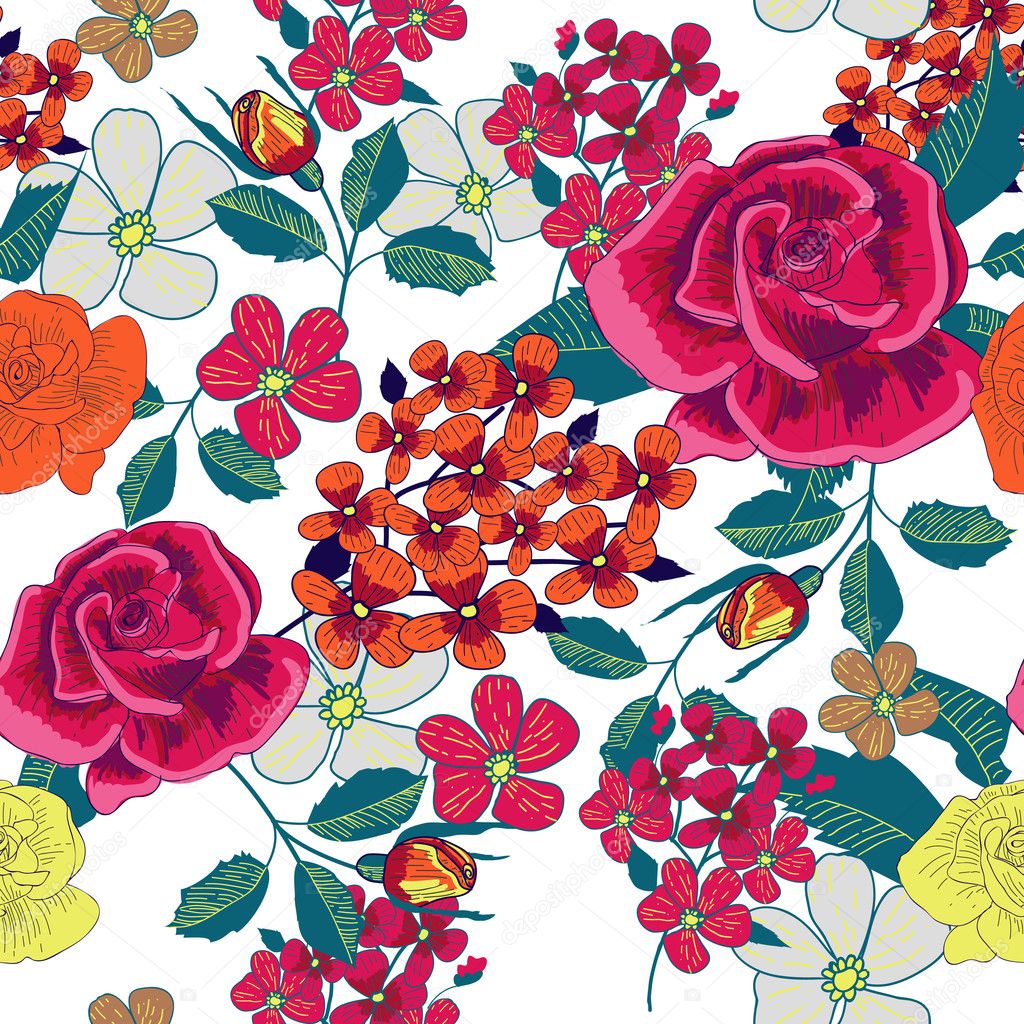 Bright seamless pattern with flowers