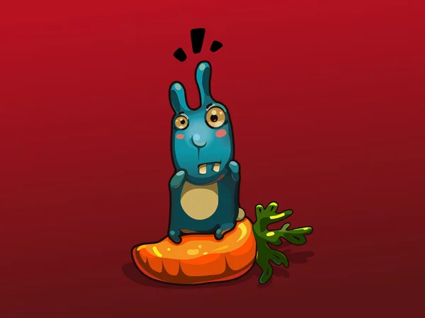 Illustration of blue rabbit on big carrot — Stock Vector