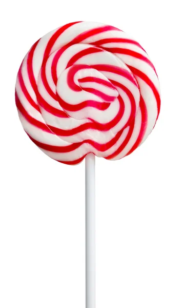 Lollipop with red and white stripes on white background — Stock Photo, Image