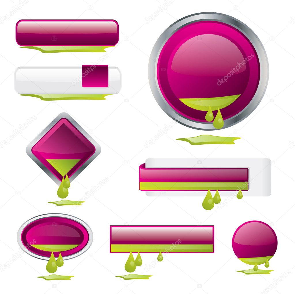 Purple vector buttons in different shapes