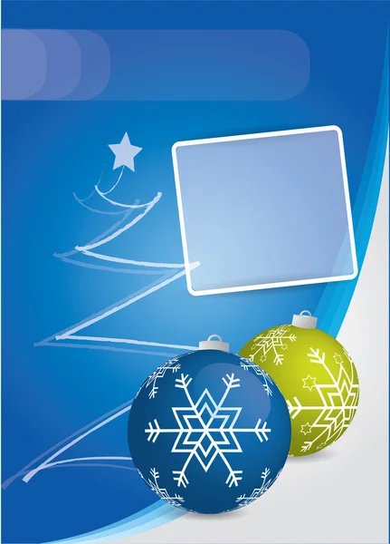 Blå julkort med julgranskulor och plats för text — Stock vektor