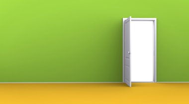 Opened door in the green wall in an empty room clipart