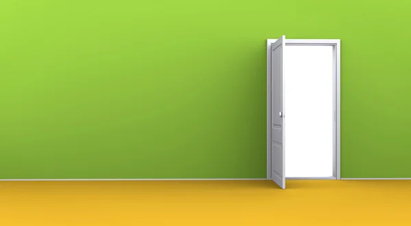 Открытая дверь в зеленой стене в пустой комнате — стоковое фото