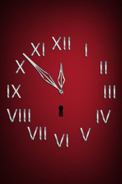 Clock face with roman numbers over dark background clipart