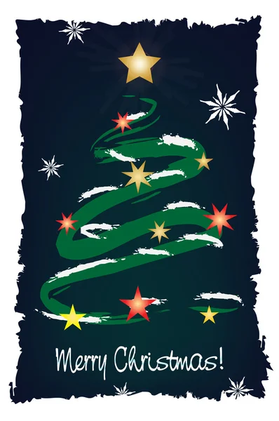 Grafische illustratie van kerstboom met sterren op de top — Stockvector