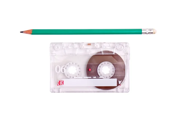鉛筆でカセット テープ — ストック写真