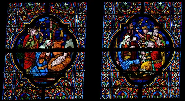 Nativity and Epiphany stained glass — Stock Photo, Image