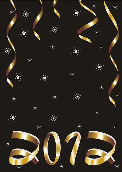 Natale e Capodanno carta con nastri d'oro e 2012 su sfondo nero — Vettoriale Stock