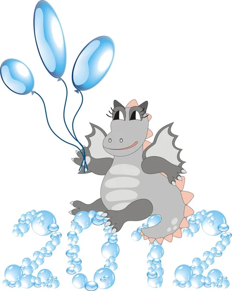 Cartoon-Drache mit Luftballons sitzt auf Blasen 2012 — Stockvektor