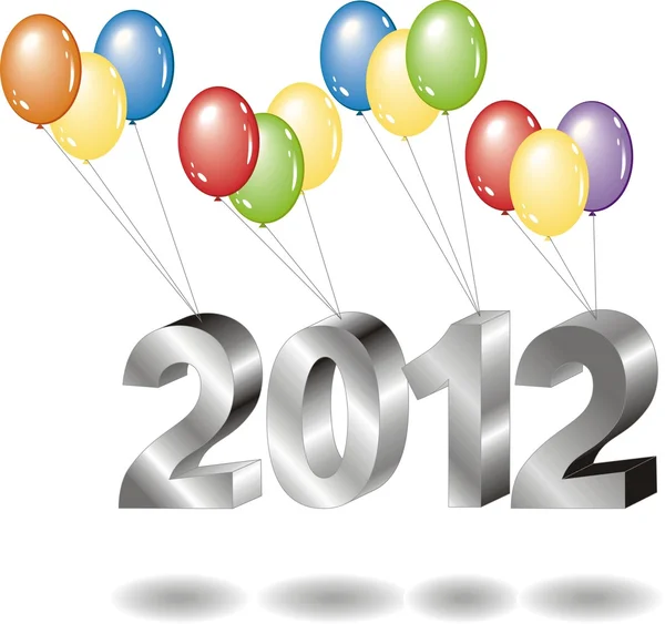 Stříbrná písmena 2012 létající s balónky — Stockový vektor