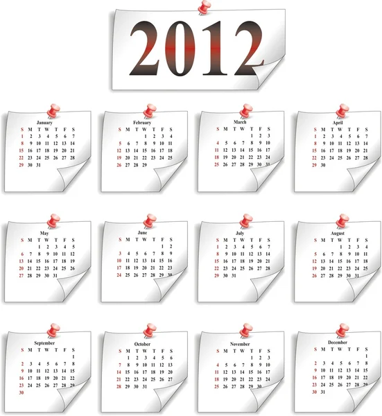 Vektor kalender 2012 på vitt papper — Stock vektor