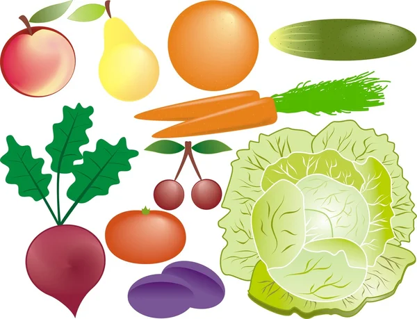 Zestaw wektorów owoców i warzyw — Wektor stockowy