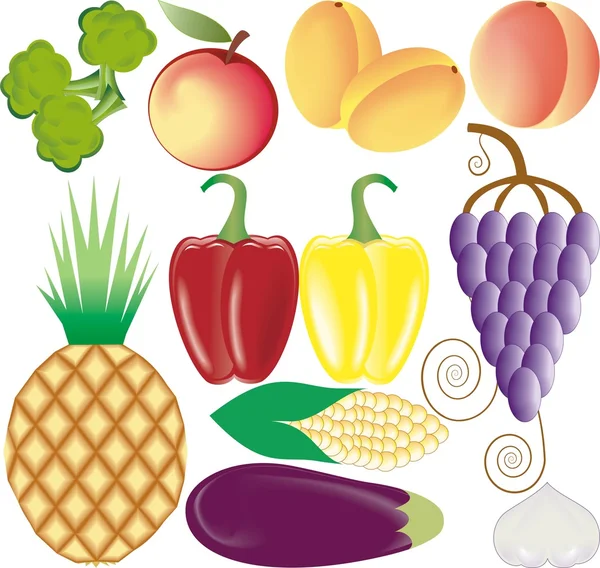 Conjunto de vectores de frutas y verduras — Vector de stock