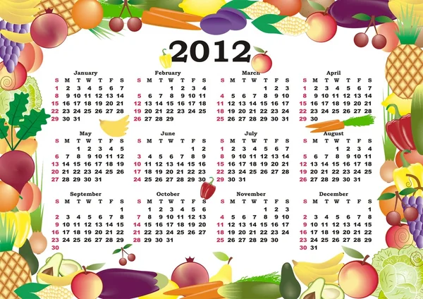 Calendário vetorial 2012 em quadro colorido — Vetor de Stock