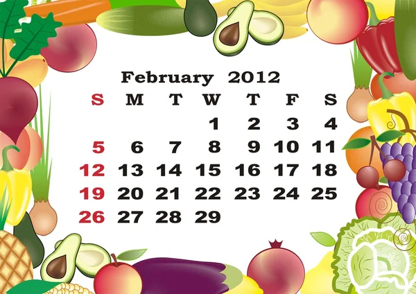 Février - calendrier mensuel 2012 dans un cadre coloré — Image vectorielle