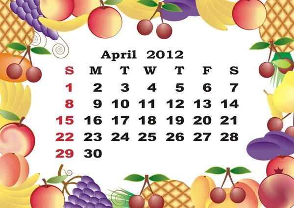 Abril - calendário mensal 2012 em moldura colorida — Vetor de Stock