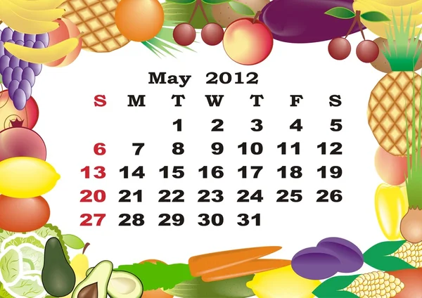Mayo - calendario mensual 2012 en marco colorido — Vector de stock