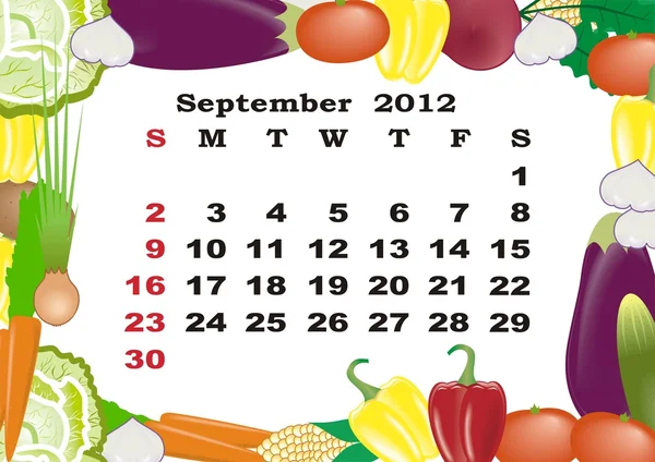 Septembre - calendrier mensuel 2012 dans un cadre coloré — Image vectorielle