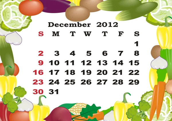 Diciembre - calendario mensual 2012 en marco colorido — Vector de stock