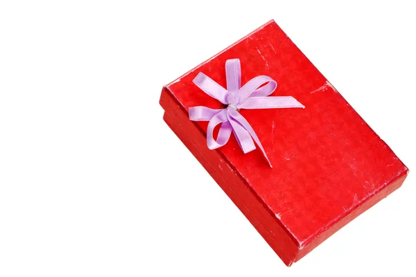 老红色礼品盒盖与弓 — 图库照片