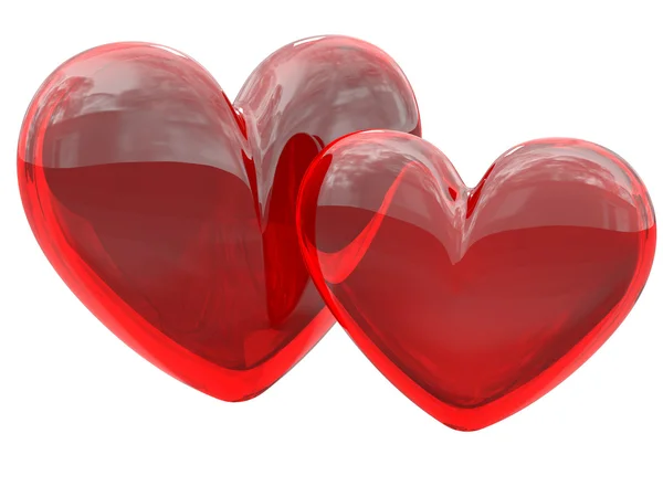 Два красных сердца изолированы на белом фоне — стоковое фото