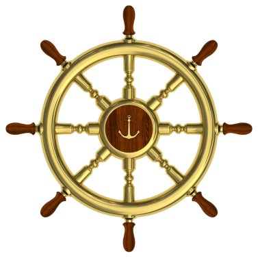 Golden nautical wheel isolated on white clipart