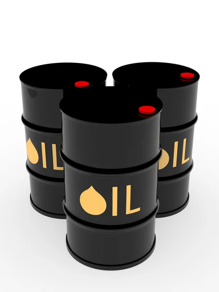 Three black oil barrels — Stock Photo, Image