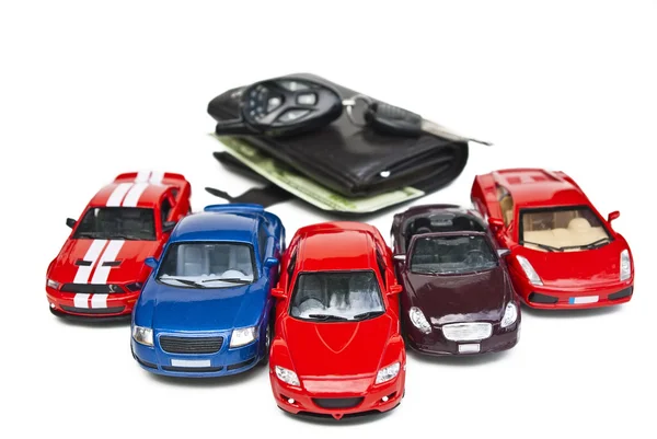Models of car and wallet with money — Stock Photo, Image
