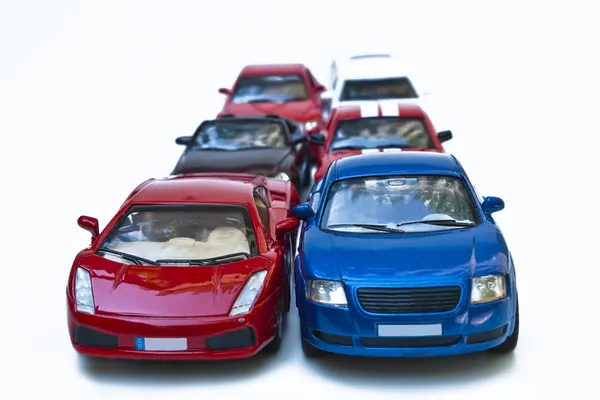 Seks fargede modeller av bil – stockfoto