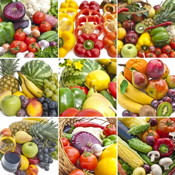 Çoklu resim bazı sebze ve meyve grubu — Stok fotoğraf