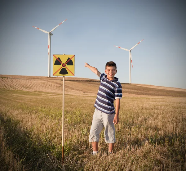 stock image Child against nuclear energy.