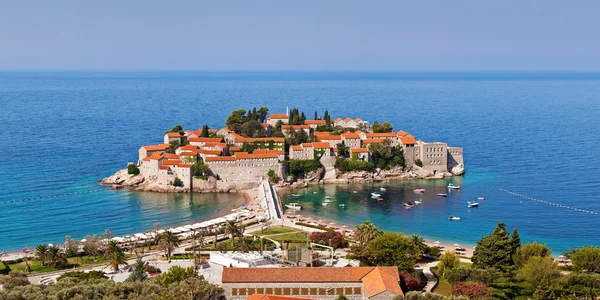 stock image Panorama of Sveti Stefan view, Montenegro