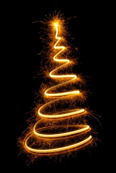 Parlak ışık ile çizilmiş güzel Noel ağacı — Stok fotoğraf