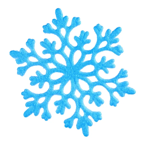 Einzelne blaue Schneeflocke auf weißem Grund — Stockfoto
