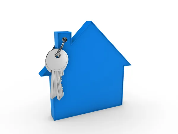 3D ключ от дома синий — стоковое фото