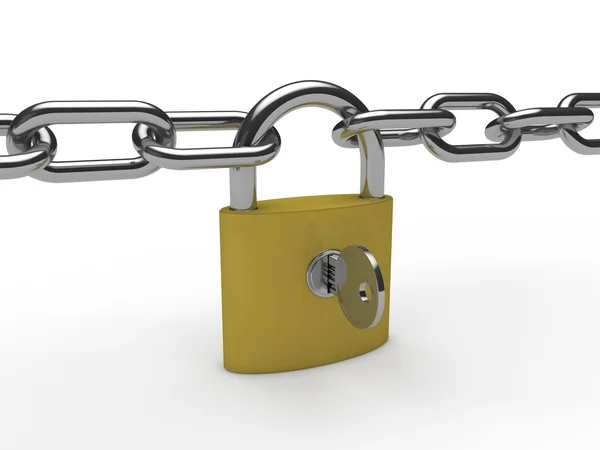 3D łańcucha kłódka klucz — Zdjęcie stockowe