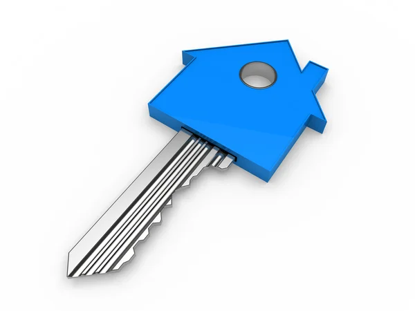 Kék 3D home kulcs ház — Stock Fotó
