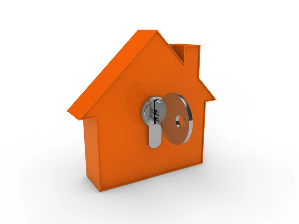 3d casa chiave arancione — Foto Stock